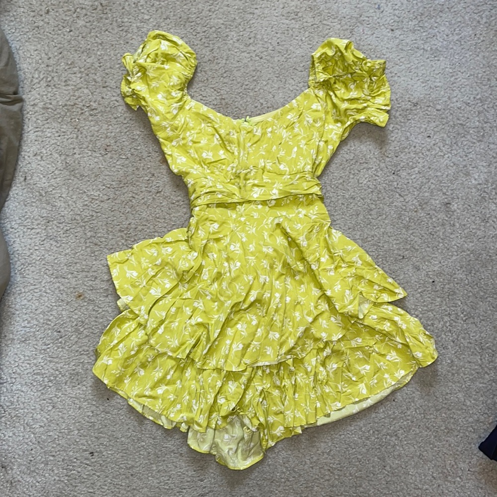 Skylar+Madison Floral puff sleeve milkmaid romper dress with waist belt and